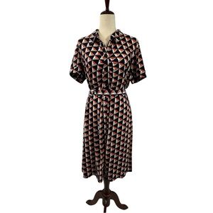 EUC MSK Geometric Print Tie Waist Button Front Dress | Size XL